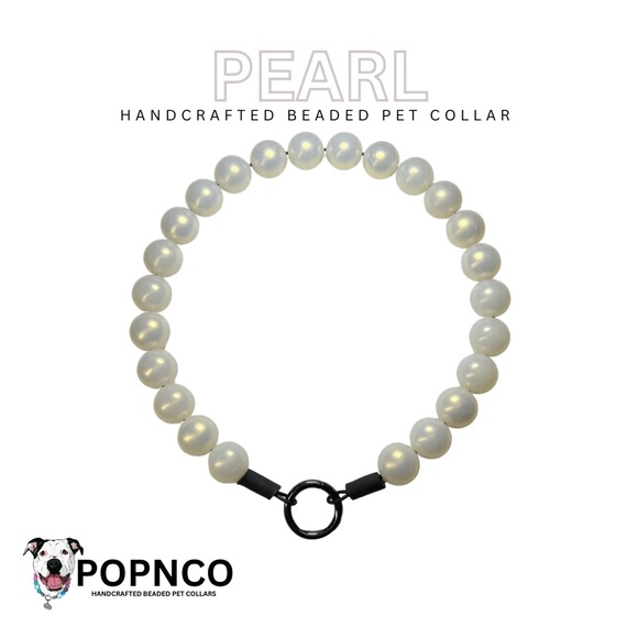 Handcrafted Beaded Dog Collar - The Pearl - Rainbow Pearl White Acrylic Beads - Picture 2 of 13